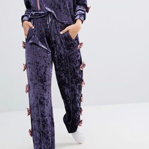 Lazy Oaf Relaxed Sweatpants With Bow Side Detail In Luxe Velvet Co-Ord Small